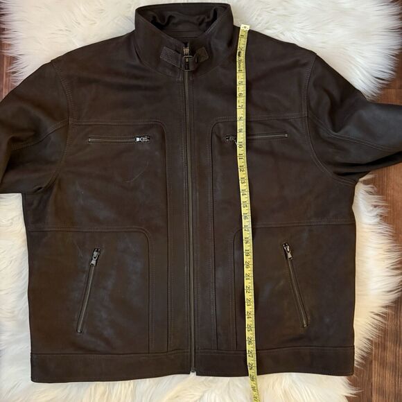 Roundtree & Yorke Brown Leather Jacket XXL Lamb Skin Pockets Zip Front Y2K Dress - Picture 7 of 13